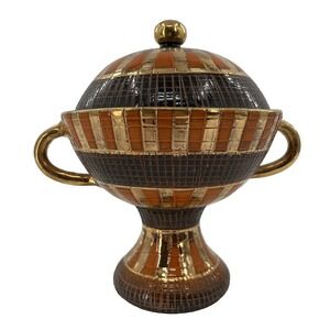 Bitossi Aldo Londi Seta Elbee Raynor 30/162 Covered Dish Orange Gold Ceramic‎